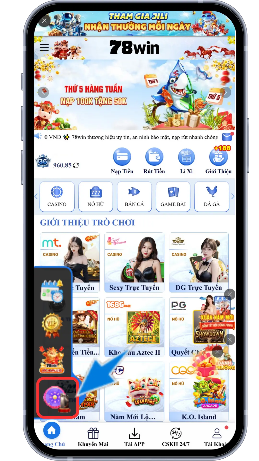 B1 : Chọn vào biểu tưởng vòng quay ở thanh công cụ phí bên trái màn hình 